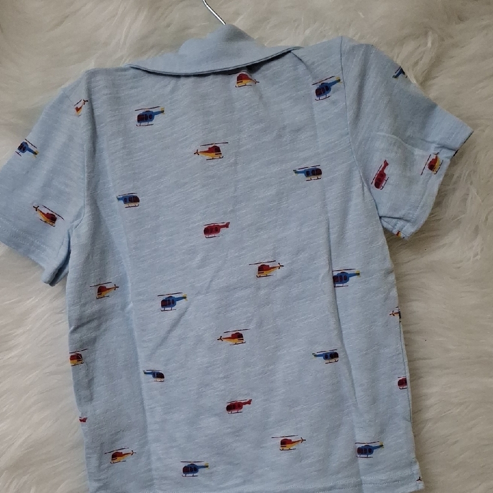 Cat & Jack Light Blue Polo with Colorful Helicopter Print - Picture 3 of 3